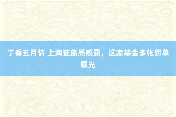 丁香五月情 上海证监局败露，这家基金多张罚单曝光