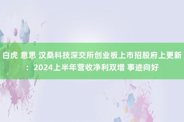 白虎 意思 汉桑科技深交所创业板上市招股府上更新：2024上半年营收净利双增 事迹向好