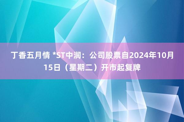 丁香五月情 *ST中润：公司股票自2024年10月15日（星期二）开市起复牌