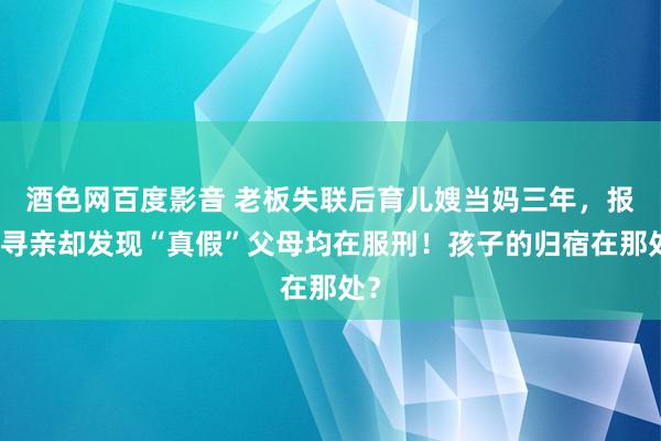 酒色网百度影音 老板失联后育儿嫂当妈三年，报警寻亲却发现“真假”父母均在服刑！孩子的归宿在那处？