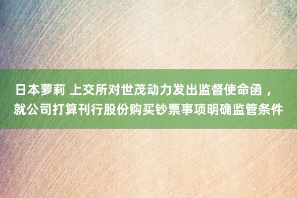 日本萝莉 上交所对世茂动力发出监督使命函 ， 就公司打算刊行股份购买钞票事项明确监管条件