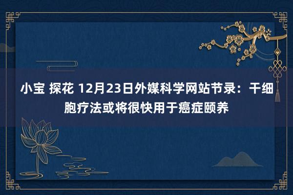 小宝 探花 12月23日外媒科学网站节录：干细胞疗法或将很快用于癌症颐养