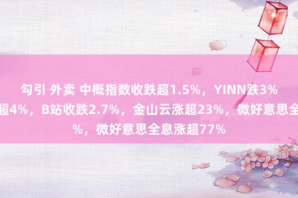 勾引 外卖 中概指数收跌超1.5%，YINN跌3%本周仍反弹超4%，B站收跌2.7%，金山云涨超23%，微好意思全息涨超77%