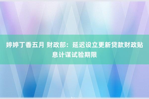 婷婷丁香五月 财政部：延迟设立更新贷款财政贴息计谋试验期限